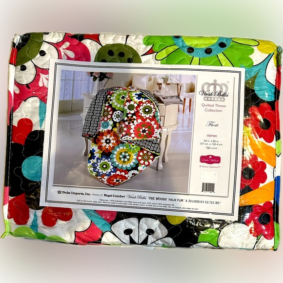 RARE VERAH BELLA QUILTED FLORAL FLOWER FIORI THROW DEBRA VALENCIA 50”x60” DQT503 - Picture 1 of 5